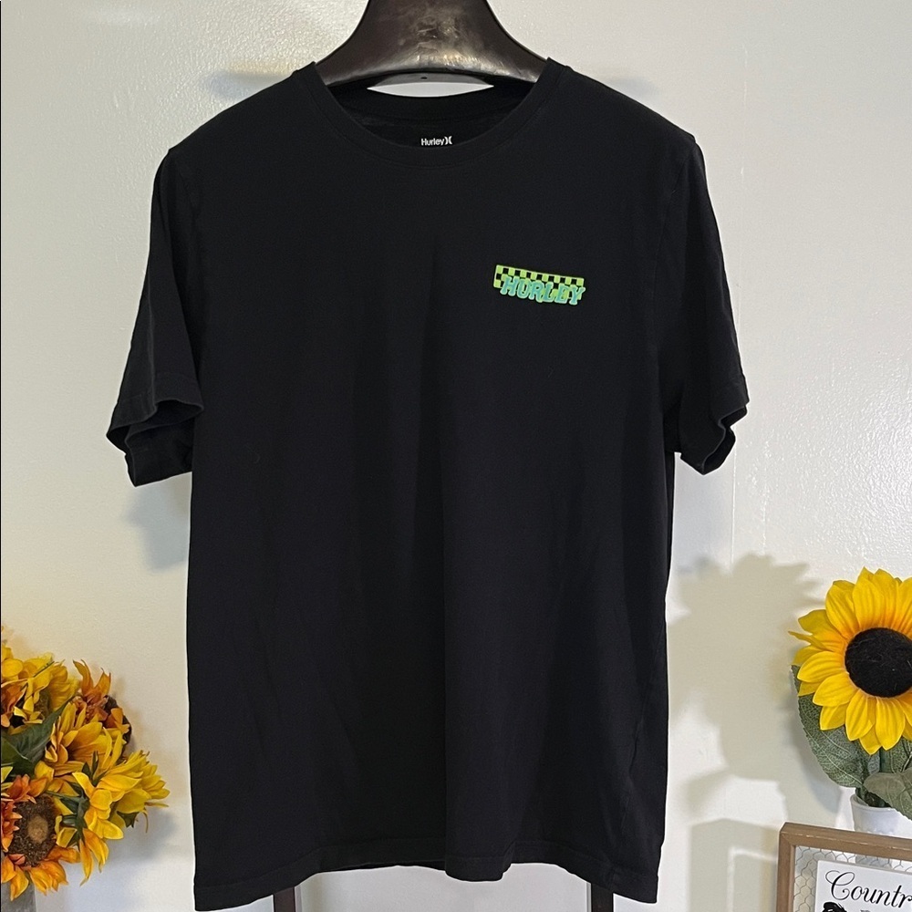 Hurley Black Tee with Green Logo